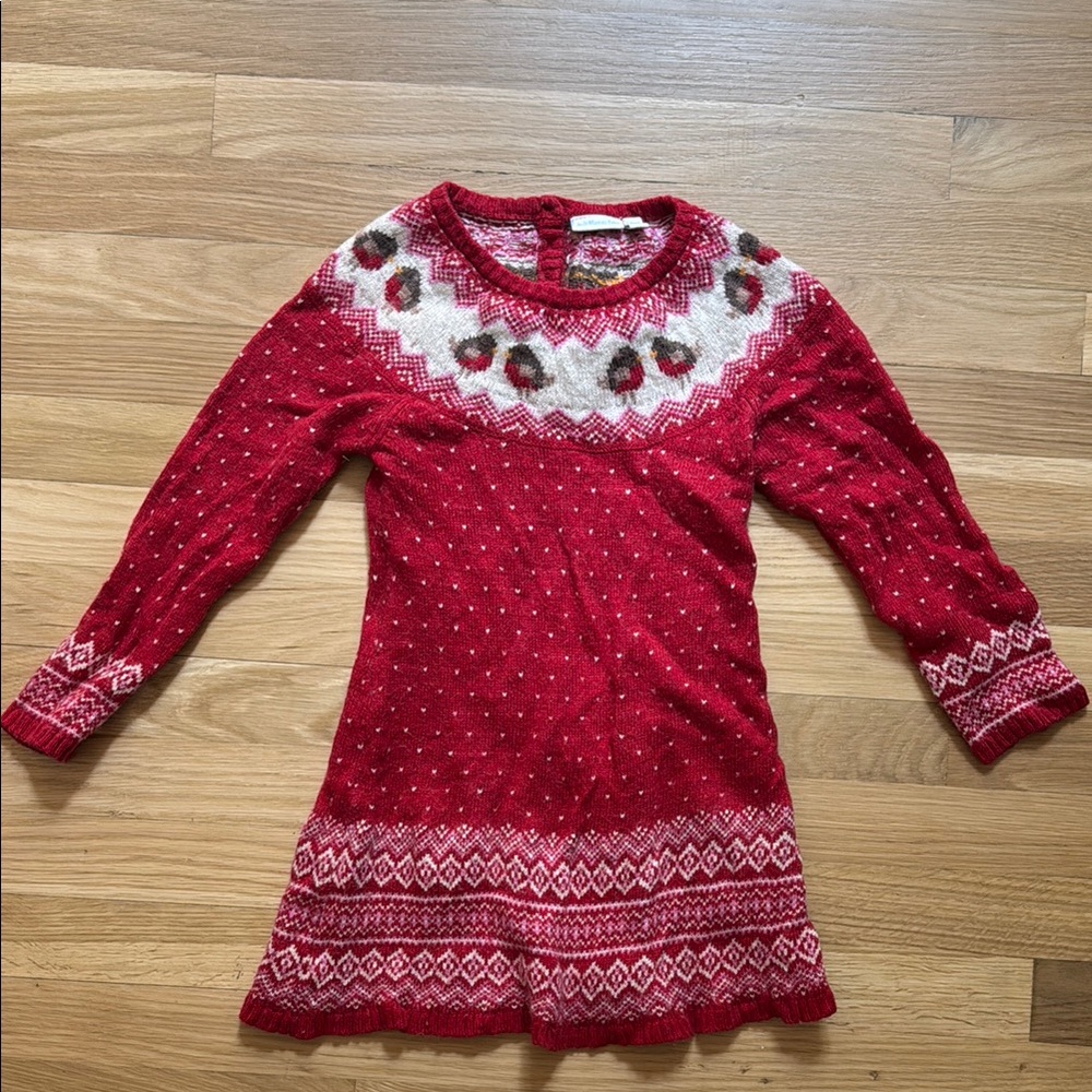Red Knit Bird Sweater Dress
